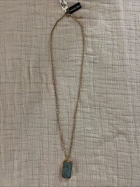 Gold Chain Necklace with Blue Druzy Pendant